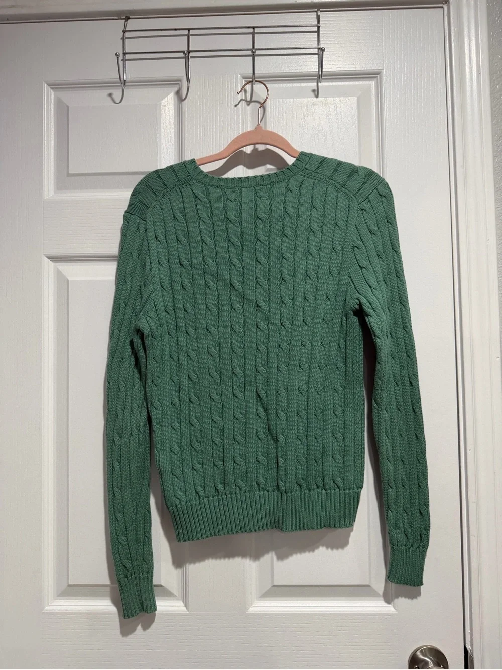 Polo by Ralph Lauren Women's Sage Green Cable-Knit V-Neck Sweater
